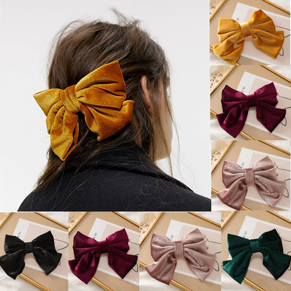 Ruoshui Big Bowknot Woman Solid Hairpins Velvet Hairgrip Girls