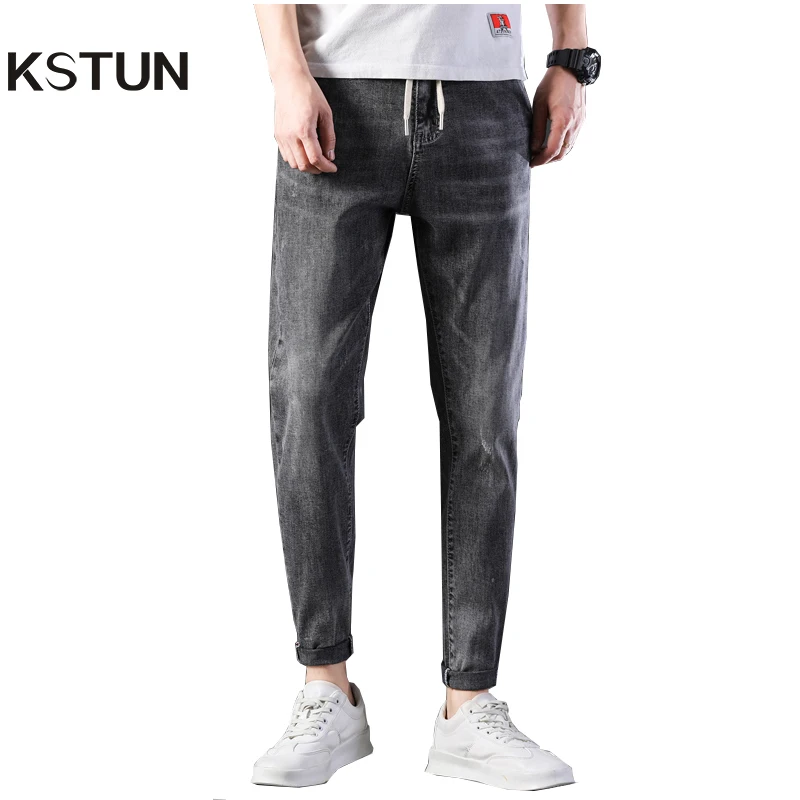 

KSTUN Men's Jeans New Arrivals Spring and Summer Stretch Grey Haren Pants Leisure Joggers Pants Streetwear Drawstring Boys Jeans