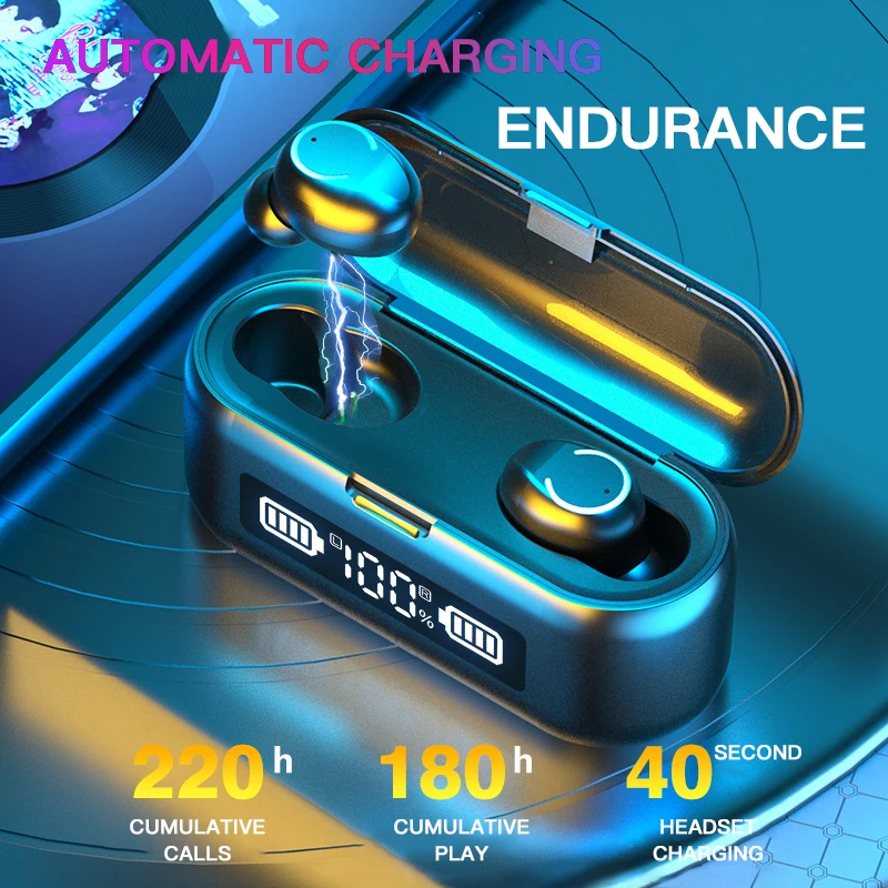 F9 TWS Wireless Earphones Stereo HiFi Bluetooth 5 0 Earphone Gaming Headset Charging Box Earbuds PK TWS i12 for Xiaomi Huawei