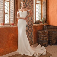 

Mermaid Wedding Dress For Woman Off Shoulder Zipper Back Sleeveless Civil Bridal Gown Floor Length Plus Size Vestido De Novia