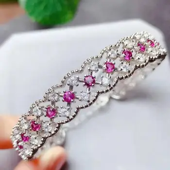 

Natural gemstone Pakistan natural Garnet Bangle 925 silver 3mm