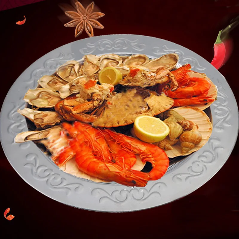 

Stainless Steel Crayfish Plate Mirror Plate Pattern Color Flat Plate Tray Steak Tray Decorative Tray