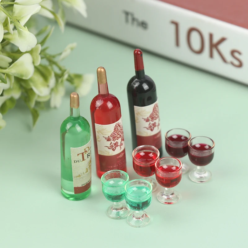 1/12 Miniature Wine Bottles Dollhouse Kitchen Accessories - Mini Dolls House Living Room Accessories Beer Drink Bottles & cups