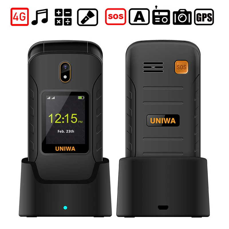 Телефон-раскладушка UNIWA V909L 2 8 дюйма два экрана сенсорный циферблат Android 4G