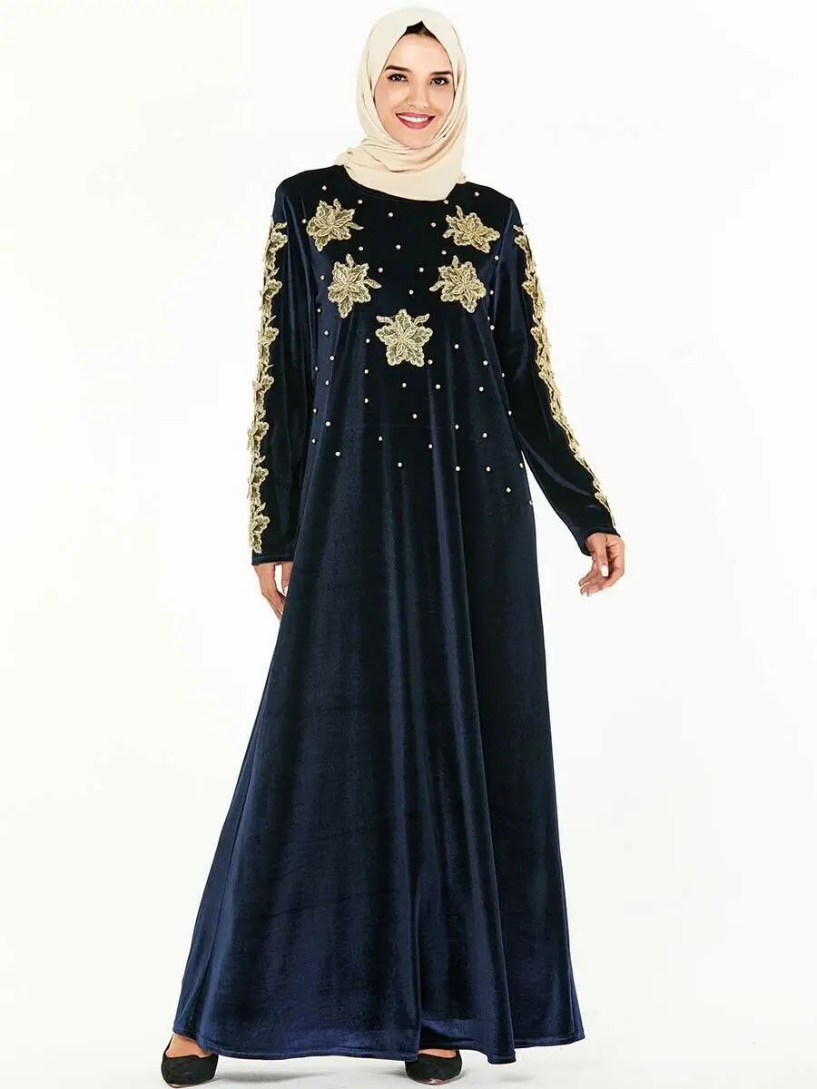 Мусульманское платье, вышитое бисером, макси платье, бархат, abaya, женское, jilbaw, винтажное длинное платье, Арабский исламский, одежда с длинными рукавами, осень