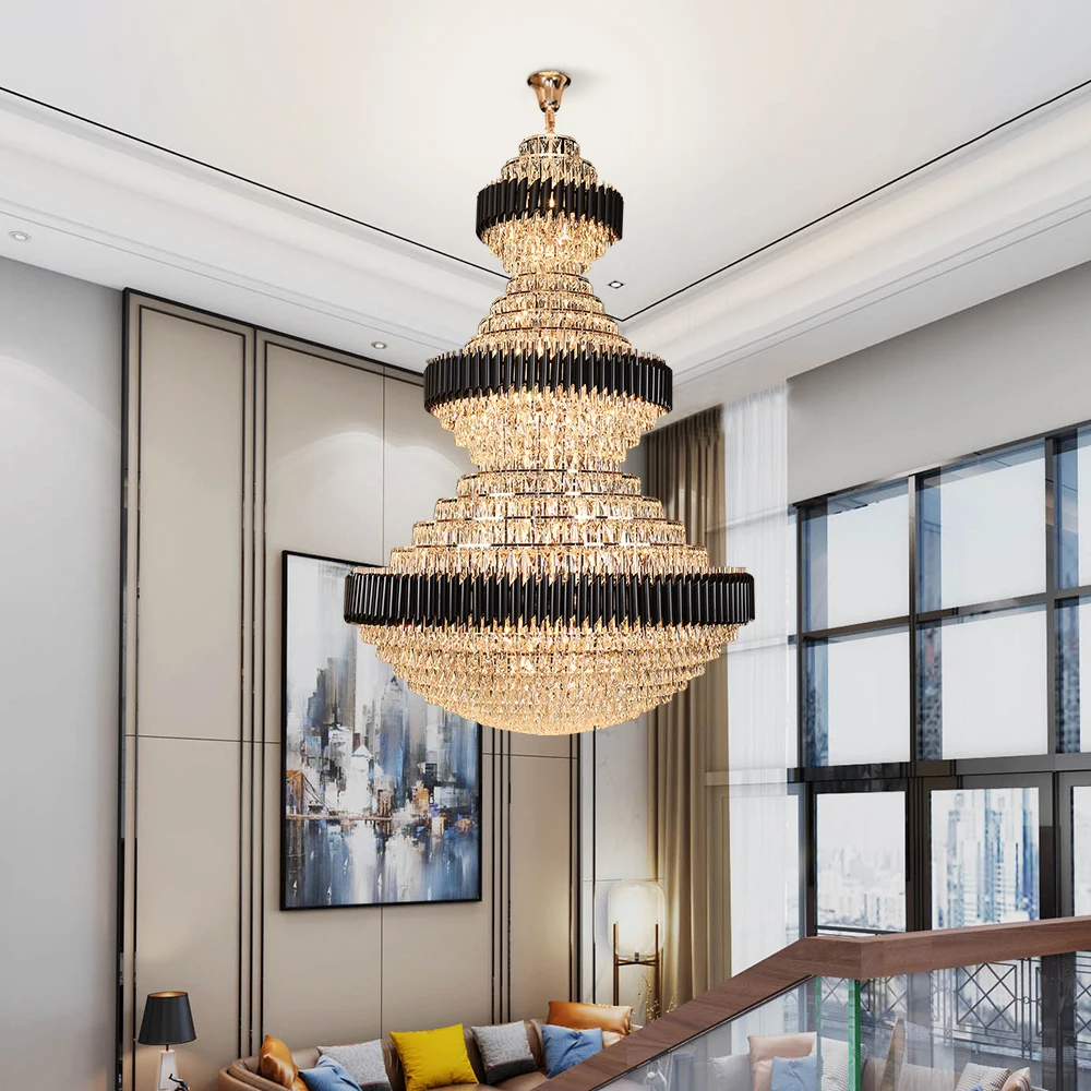 

Luxury large crystal chandelier lighting for villa hotel lobby non-standard customization LED chandelier project light fixtures