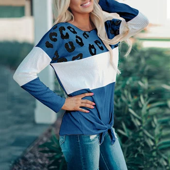 

Jodimitty Women Casual Long Sleeve T-shirt Leopard Patchwork Autumn Loose Top Tees Femme Ladies Bow Tshirt Clothes Plus Size 2XL