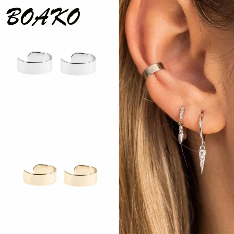 BOAKO серьги в стиле панк-рок Модные женские клипсы на Каффа без пирсинга серьги из стерлингового серебра 925 пробы корейские модные украшения