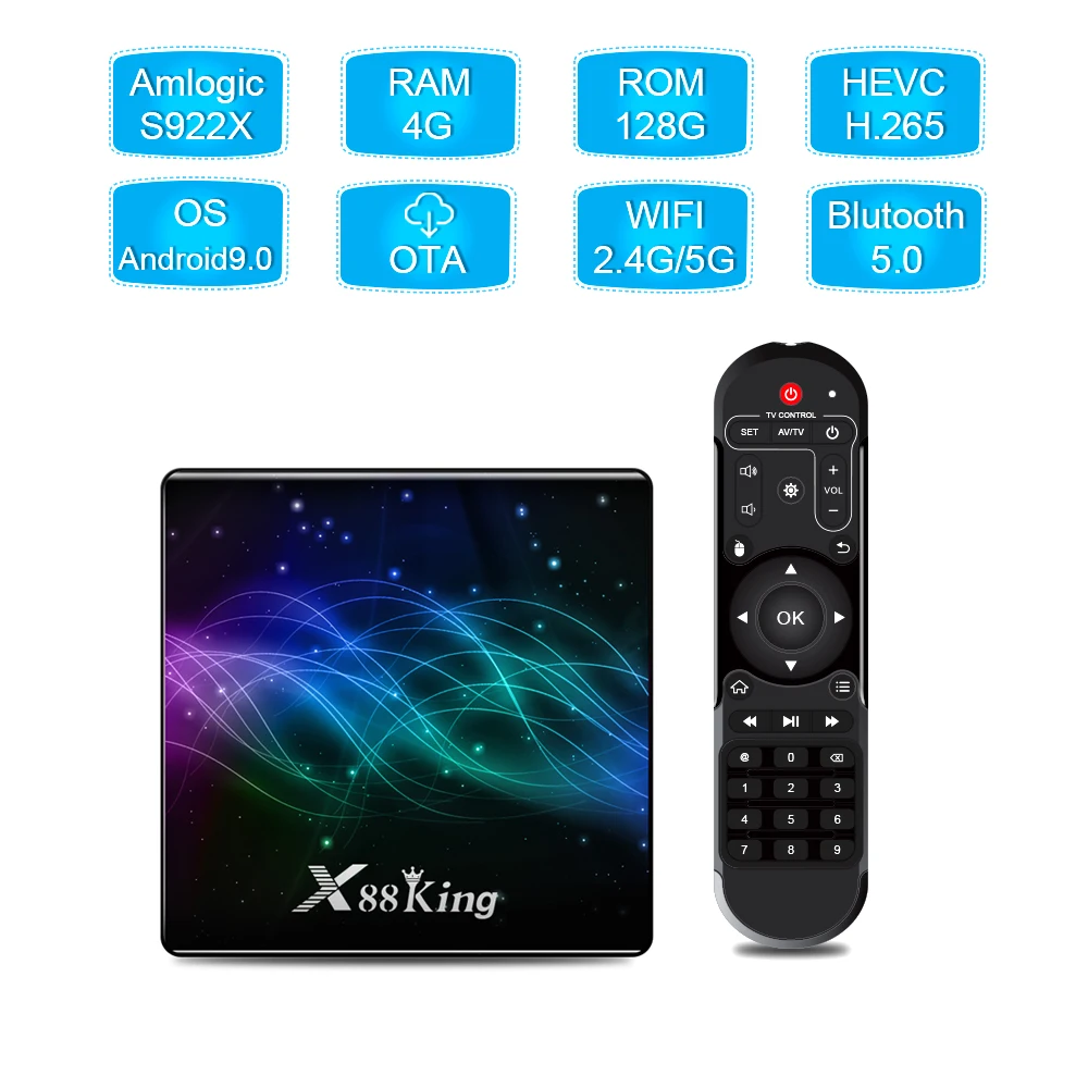 X88 King Android 9.0 Tv Box Amlogic S922X DDR4 4GB 128GB Set Top Box 2.4G 5G Dual Wifi Bluetooth5.0