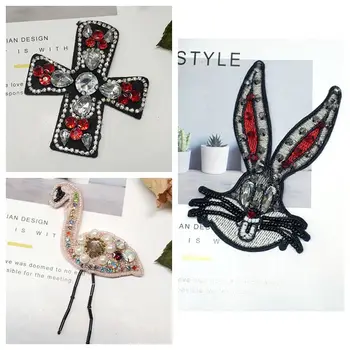 

1Pcs Handmade Rhinestone Beaded Patches Cross Sew on Beaded Patch Applique for Clothing
