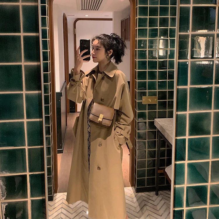 

Trench Coat Women's Mid-length 2019 Blooming Spring And Autumn New Style Korean-style Students Loose-Fit over-the-Knee Khaki wai
