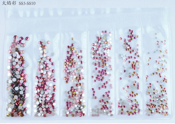 Colors Nail Rhinestones 1 Pack 1 Bag about 1440 PCS Mixed Size Round Flat-back AB Crystal/Rhinestone
