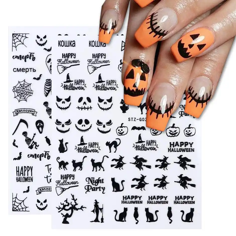 Halloween Paznokcie Czarne Naklejki Paznokci Naklejki Ozdobne Pajak Duch Dynia Fajne Upiorny Suwak Oklady Zdobienie Paznokci Manicure Chstzg032 040 Stickers Decals Aliexpress