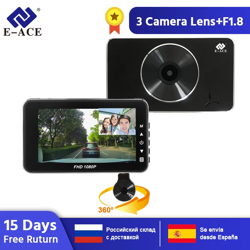  E-ACE Car DVR Dash Cam Novatek 96658 Camera Full HD 1080P 3.0 Inch Recorder Dashcam Two Lens Auto R