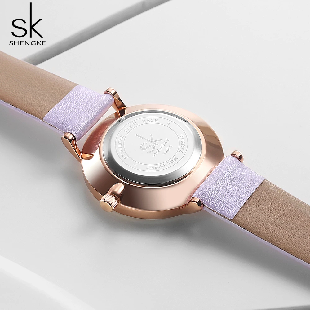 Shengke Fashion White Stylish Women Watch Leather Band Analog Round Wrist Watch Quartz Watches Women Clock 4