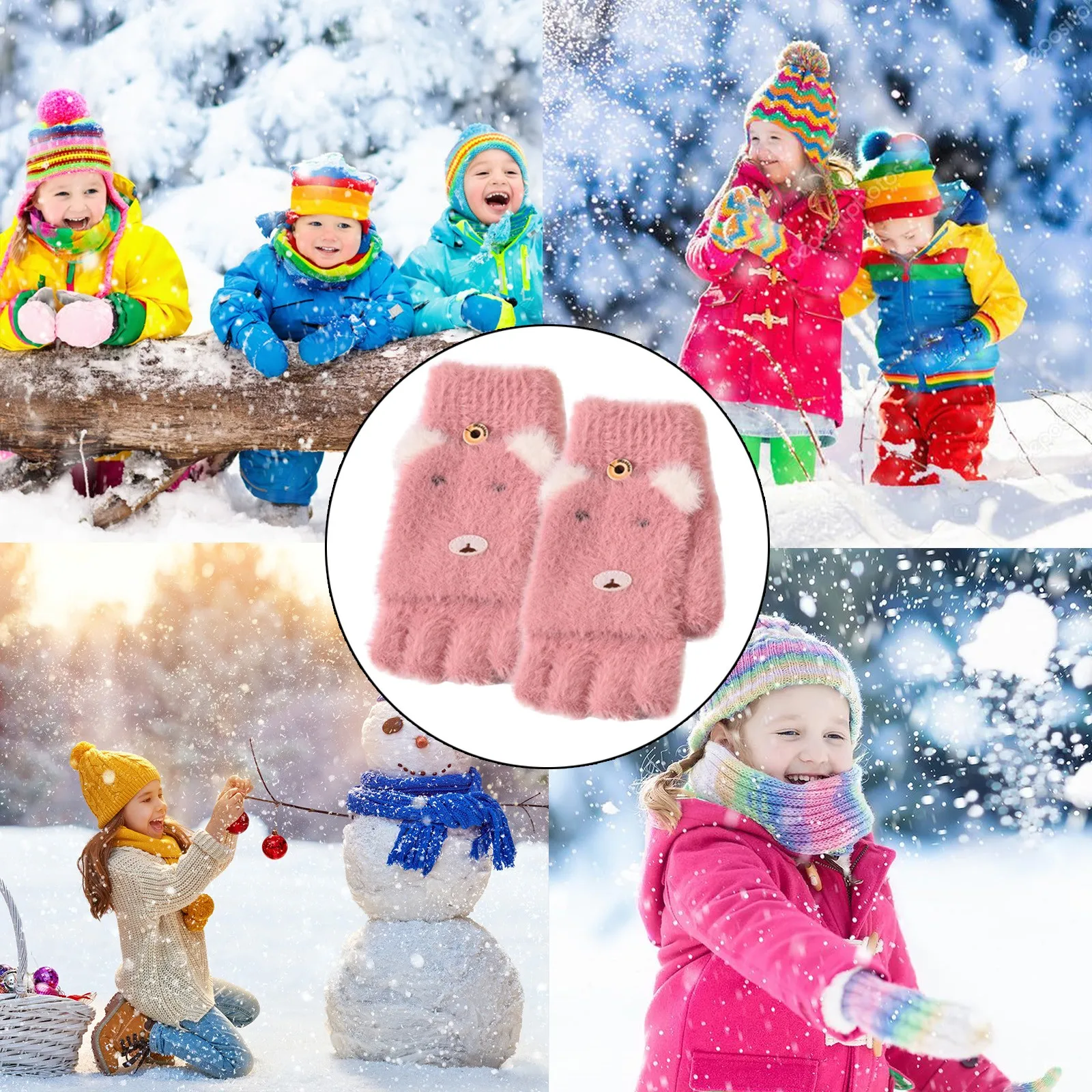 Ladies Girls Magic Fingerless Winter Warm Combo Mitten Stretch Gloves Xmas Gift 