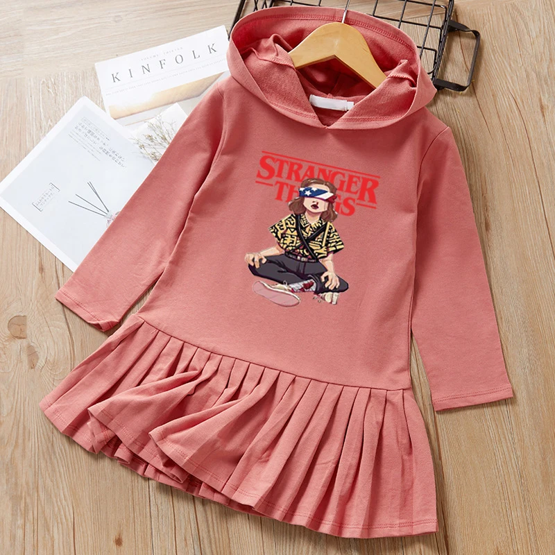 

New 2020 Autumn Girls Dresses Stranger Things Dress Sweatshirt Baby Girl Casual Clothes Kids Dresses Girls Hoodie Pleated Shirt