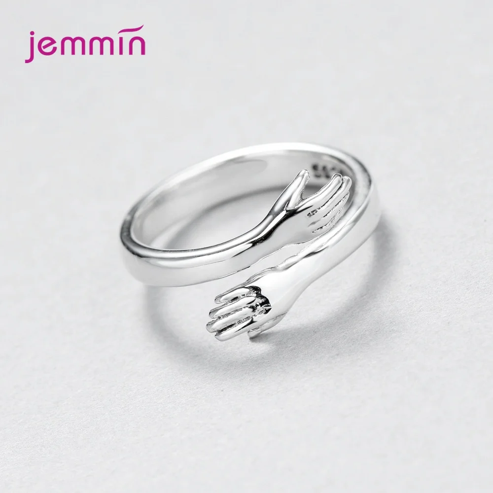 Exquisite 100% 925 Silver  Hugging Hands Rings for Lovers' Engagement Wedding Jewelry Open Finger Rings for Women Femme 2