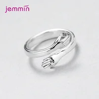 Exquisite 100% 925 Silver  Hugging Hands Rings for Lovers' Engagement Wedding Jewelry Open Finger Rings for Women Femme 2