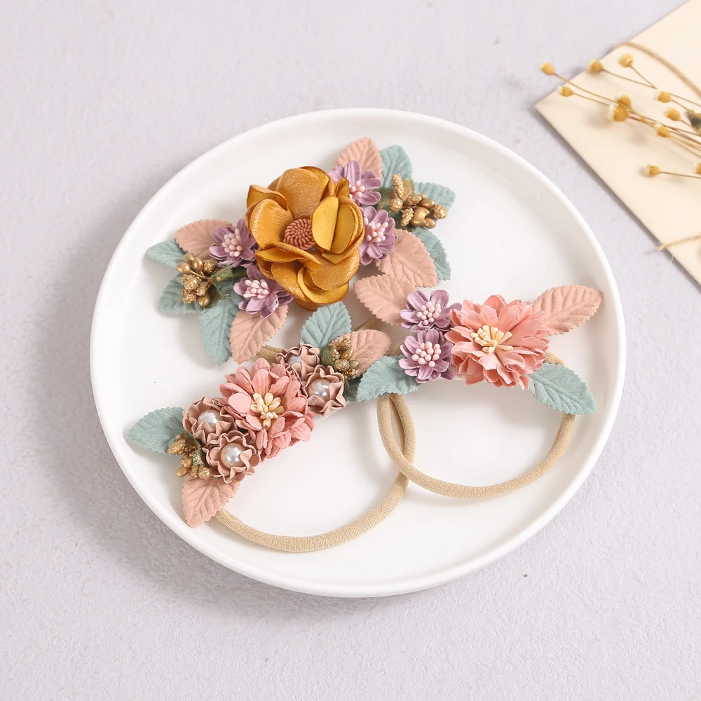 

18pc/lot Bebe Hair Accessories New Simulation Rninestone Pearl Flower Baby Nylon Headband Baby Artificial Floral Headbands Bulk