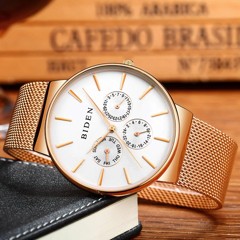 

Genuine Product Brand Men Mesh Belt Quartz Watch Ultra-Thin Waterproof Clean Steel Simple Can Improve Authorization