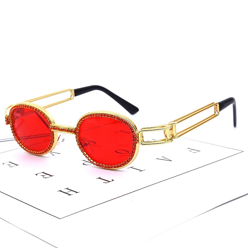 JASPEER круглые стразы солнцезащитные очки для женщин стимпанк алмаз солнцезащитные очки классические очки для мужчин прозрачные линзы Винтаж - Цвет линз: 5