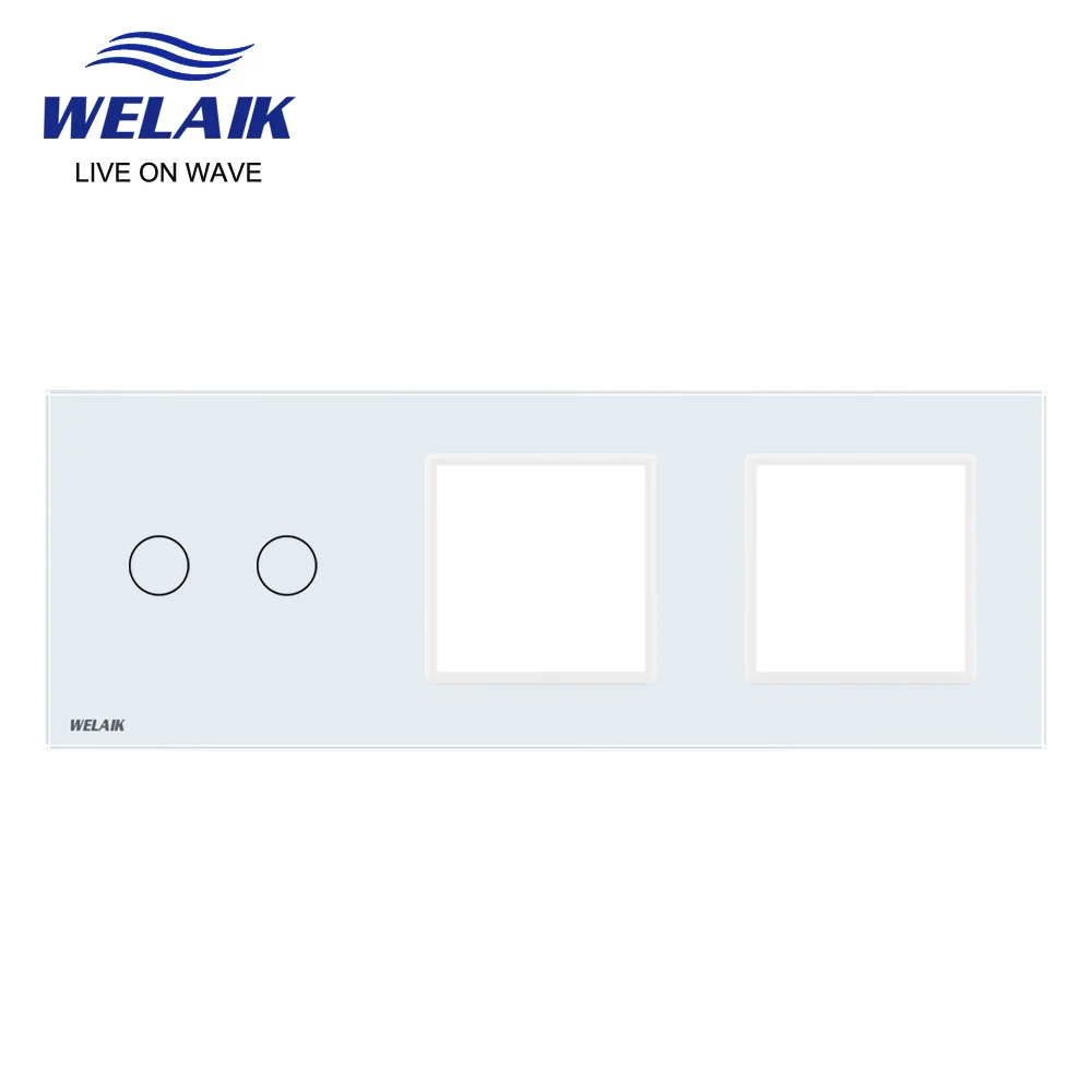 Wall Touch Switch Socket,Switch Glass Panel WELAIK EU 3Frame 222*80mm 2Gang Wall Touch Switch Socket Outlet Square Hole Crystal Tempered Glass Panel Only DIY Parts A39288W1