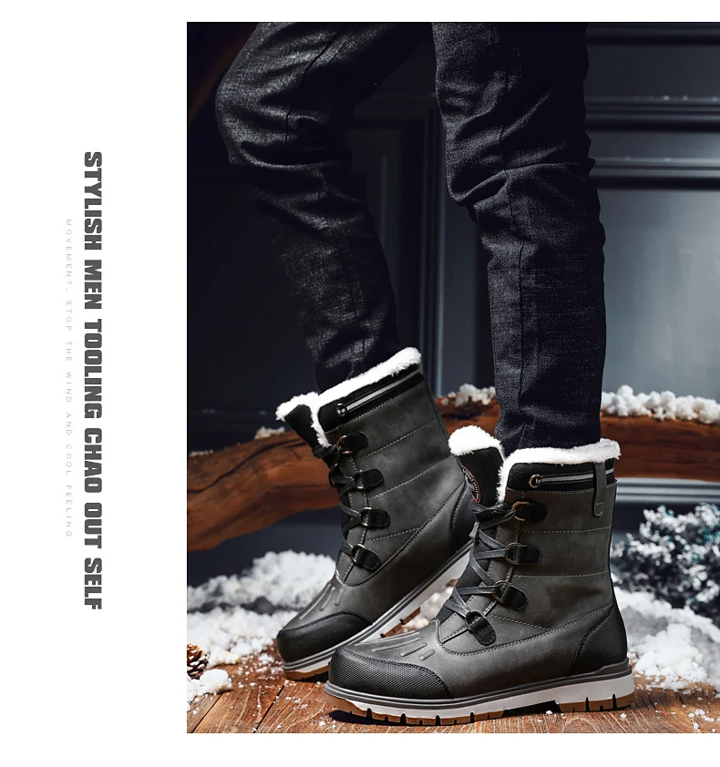 Winter Warm Plush Fur Snow Boots Men Ankle Boot Quality Casual Motorcycle Boot Waterproof Men's Boots Big Size 38-47