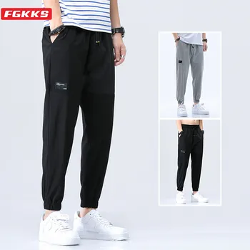 

FGKKS Trend Brand Men Casual Pants Spring New Men's High Street Solid Color Drawstring Ankle-Length Pants Pencil Pants Male