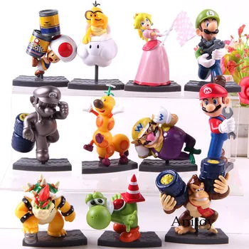 

11pcs/set super Mario Brothers Mario Luigi Peach Toad Yoshi Bowser Wario Donkey Kong mario bros Action Figure PVC Model Toys