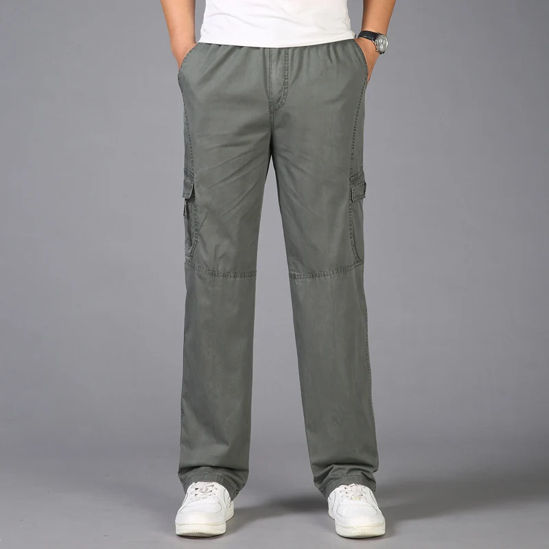 Летние модные мужские брюки, повседневные хлопковые длинные штаны, прямые Джоггеры для мужчин, подходят размера плюс 5xl 6xl, деловые брюки для мужчин - Цвет: Зеленый