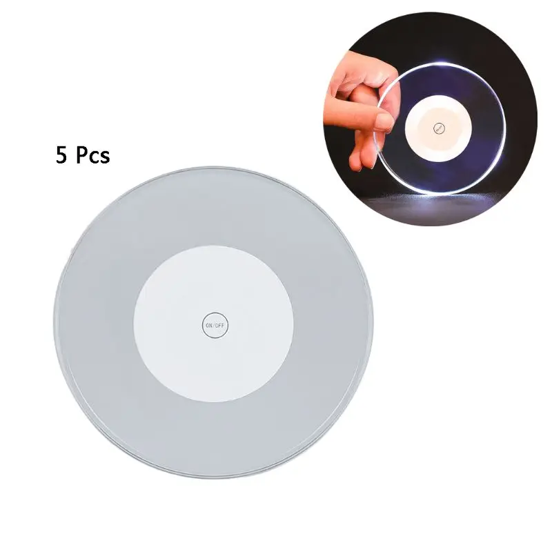 

5Pcs Acrylic Crystal LED Light Coaster Bar Cocktail Luminous Base Cup Pad Mat
