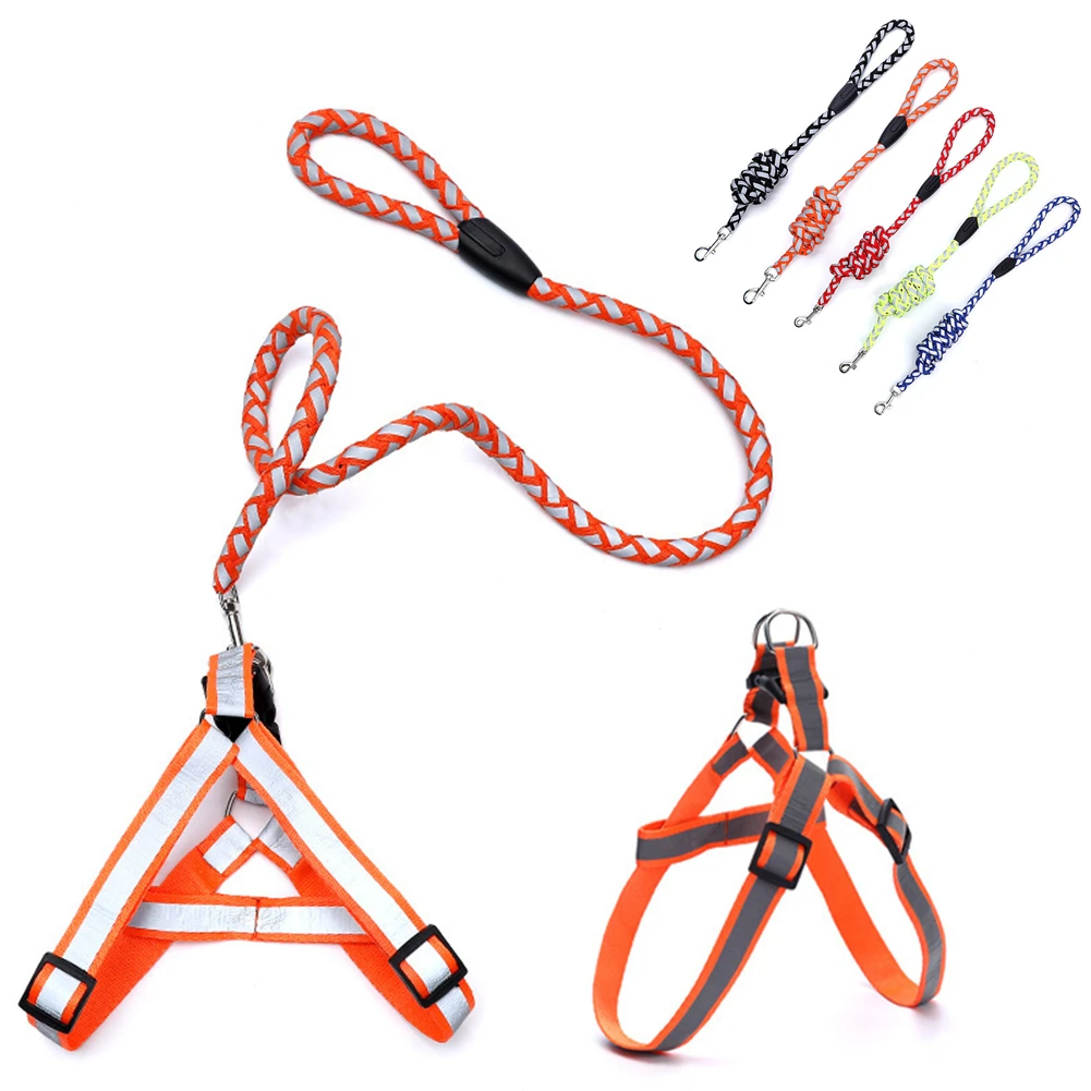 

Nylon Dog Harness with Lead Leash 5 Colors Adjustable Puppy Cat Chest Strap Reflective Pet Outdoor Walking Collars Traction Rope