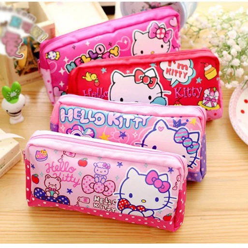 

Cartoon Kawaii Hello Kitty Canvas Cosmetic Bag Girls Makeup Bag Hello Kitty Pencil Case for Children Bags Cat Storage Bag