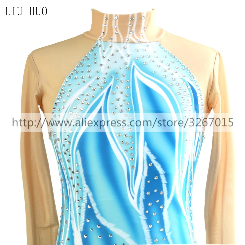 LIUHUO Vestito Da Pattinaggio Artistico Ragazza – Blu Sfumato, Con Strisc, Tessuto Elastico, Per Gare E Spettacoli Su Ghiaccio