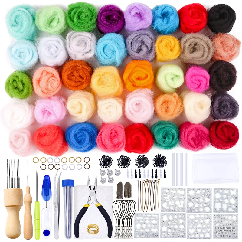LMDZ 40 Colors Wool Fiber DIY Wool Felt Kit Handle Felt Toys Making Fabric Materials Handcraft Needle For Beginners