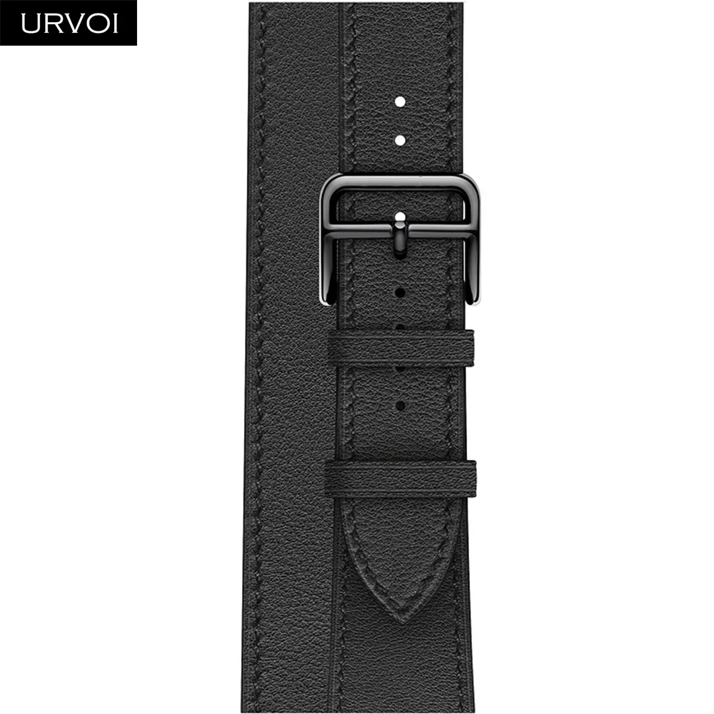 URVOI с принтом двойной тур ремешок для Apple Watch band series 5 4 3 2 1 для iwatch натуральная кожа петля очень длинный ремень качество - Цвет ремешка: Black B Buckle