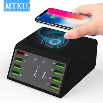 

Qi Wireless USB Charger 60W LED Display Quick Charge 3.0 Fast Charging Station For iPhone X Samsung Huawei Nexus Mi Adapter