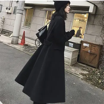 

Black Woolen Coat Women's Fashion Skirt Style Windbreaker Jacket 2019 Autumn and Winter Big Size Korean High-end Outwear f2150