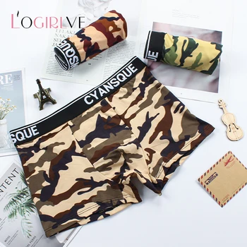 

Logirlve 3XL-5XL Size Mid-waist Camouflage Men Underwear With U Convex Pocket Antibacterial One Piece Loose Men's Boxer Briefs