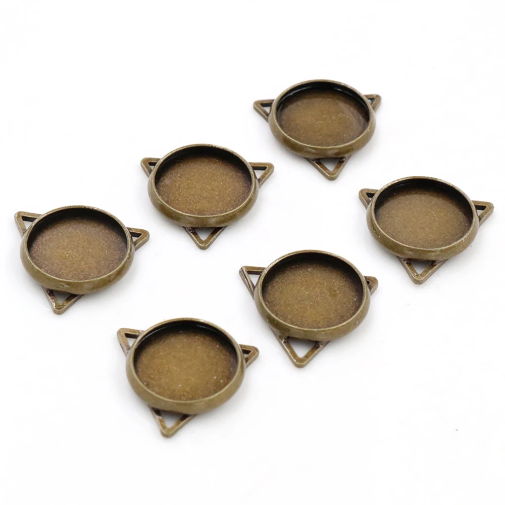 16pcs/lot 12mm Inner Size Silver and Bronze Plated Brass Material Simple Style Cabochon Base Cameo Setting Charms Pendants Tray