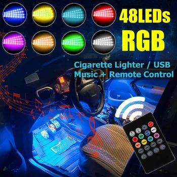 

12X4 9X4 LED Car Foot Light Ambient Lamp With USB Remote Music Control Multiple Modes Automotive Interior Decorative Lights