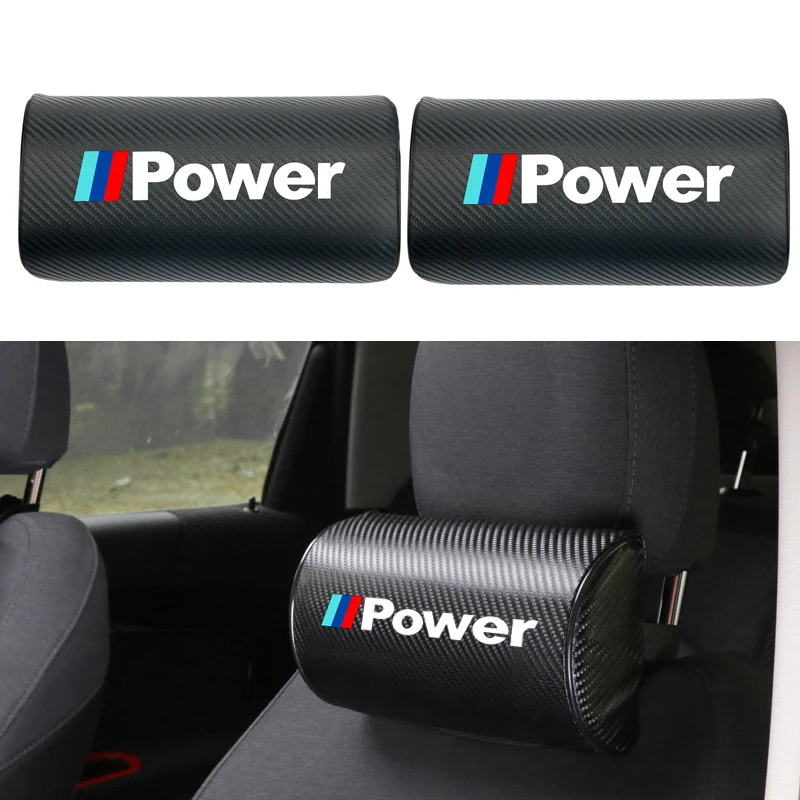 

2pcs Car Accessories Carbon Fiber Power Badge Car Headrest Neck Safety Pillow Pad for BMW M3 M5 M6 X1 X3 X5 E34 E39 E36 E60 E46