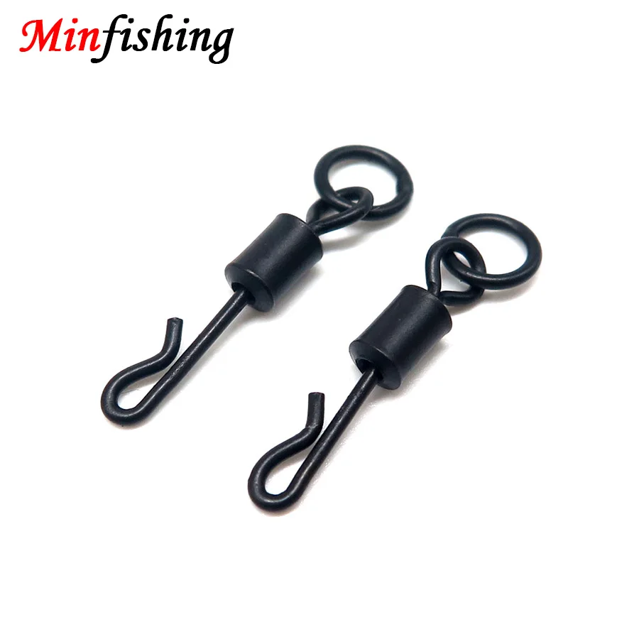 Minfishing 50 PCS/Lot Black Quick Change Carp Fishing Rolling Swivels Line and Hook Connector Accessories | Спорт и развлечения