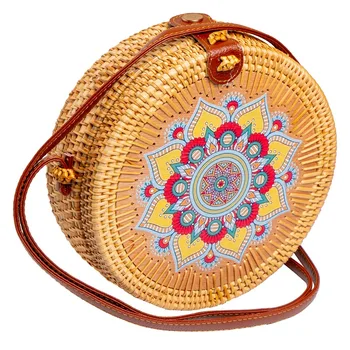

Handmade Handwoven Round Rattan Tote Crossbody Beach Style Bags for Women for Round Rattan Bag
