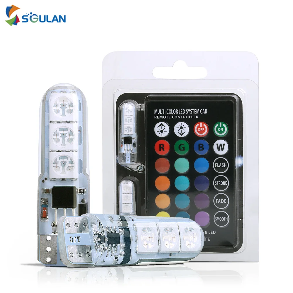 T10 RGB пульт дистанционного управления W5W 196 168 клиновидная лампа 5050 6SMD силиконовый