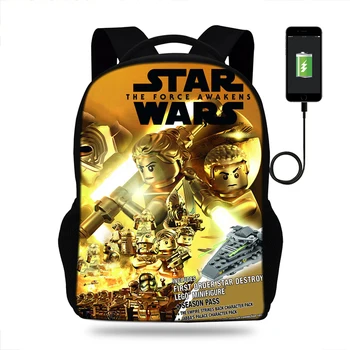 

17inch legok star wars Print Backpack Mens USB Charge Rucksack For Teenager Boys&Girls School Bags Laptop Daily Backpacks