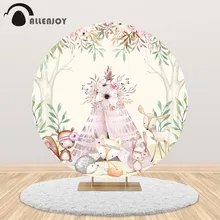 

Allenjoy Background Photozone Birthday Party Woodland Animals Safari Party Round Backdrop Newborn Baby Shower Cover Decoration
