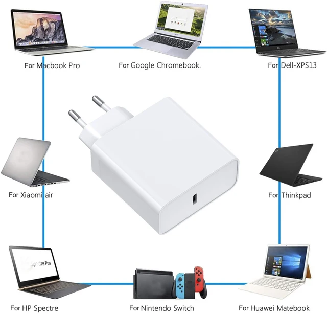 65W USB C Chargeur Adaptateur Secteur Type C pour MacBook Air 2020(13  inch), Nintendo Switch; HUAWEI Mate, MateBook séries,HP EliteBook,  Chromebook