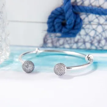 

Authentic 925 Sterling Silver Pan Bracelet New Classic Open-end Versatile And Open-end Bracelet Fit Diy Charm Women Jewelry